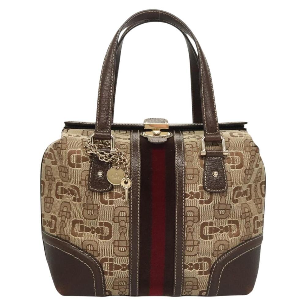 GUCCI Hand Bag Canvas Brown Gold - Picture 13 of 16